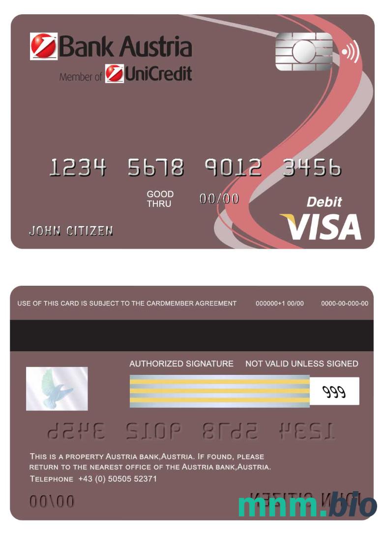 Austria Bank Austria przykład karty visa w formacie PSD